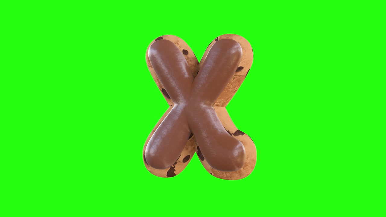 3d animation of the X letter recreating a cookie with chocolate on top