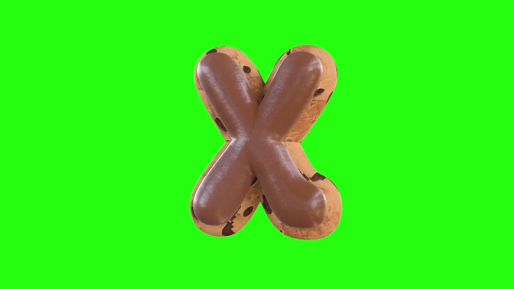 3d animation of the X letter recreating a cookie with chocolate on top