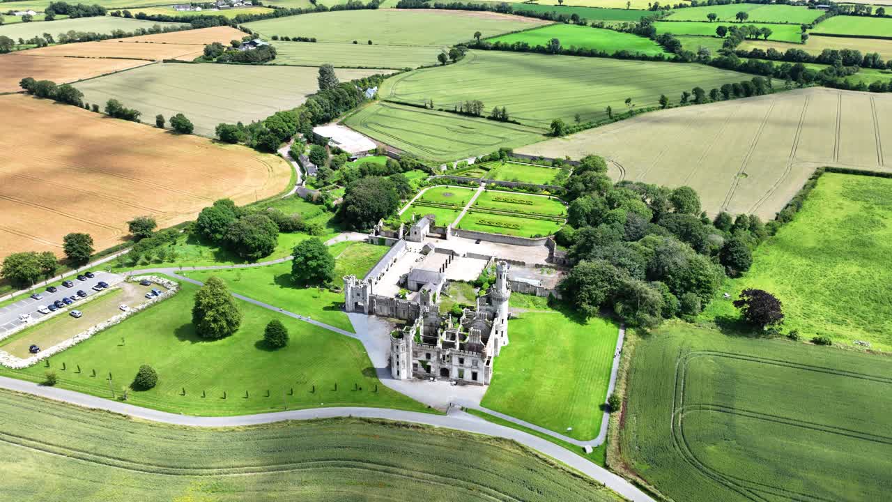 Aerial overview of Ducketts grove castle Carlow visitor attraction Ireland epic Locations in summer
