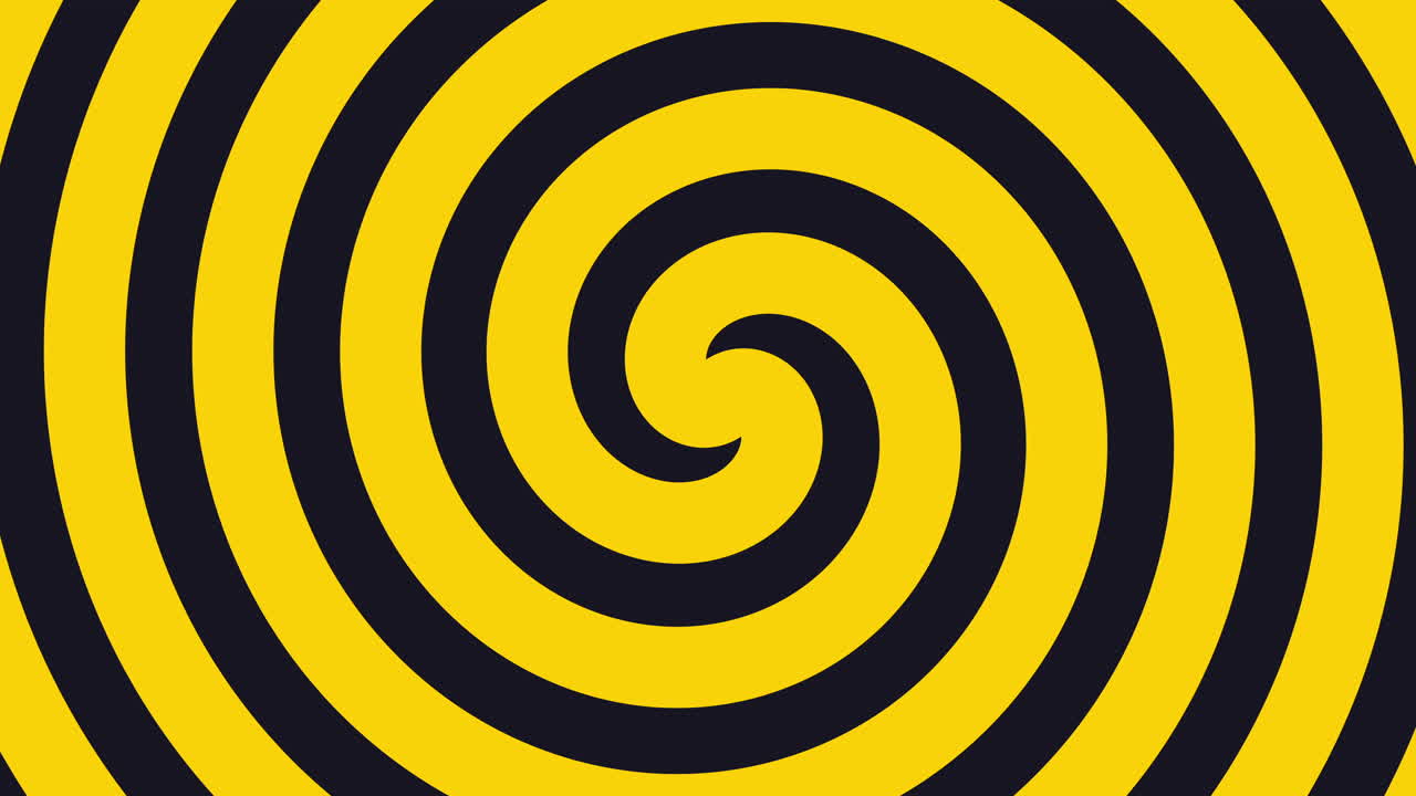 Spirale ipnotica nera e gialla rotante e in espansione