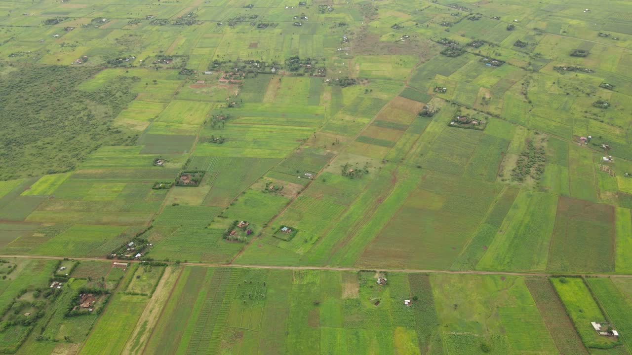 Rural landscape of farmland, Loitokitok, Kenya, aerial view of green plantations