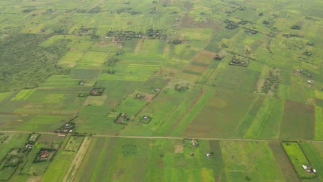 paisaje rural de tierras de cultivo, loitokitok, kenia, vista aérea de plantaciones verdes