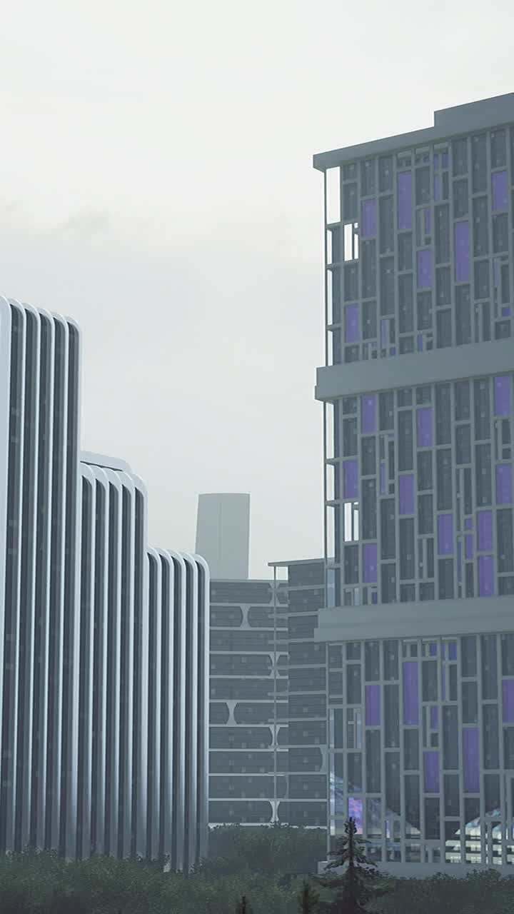 Paesaggio architettonico moderno che mostra edifici futuristici in un ambiente urbano