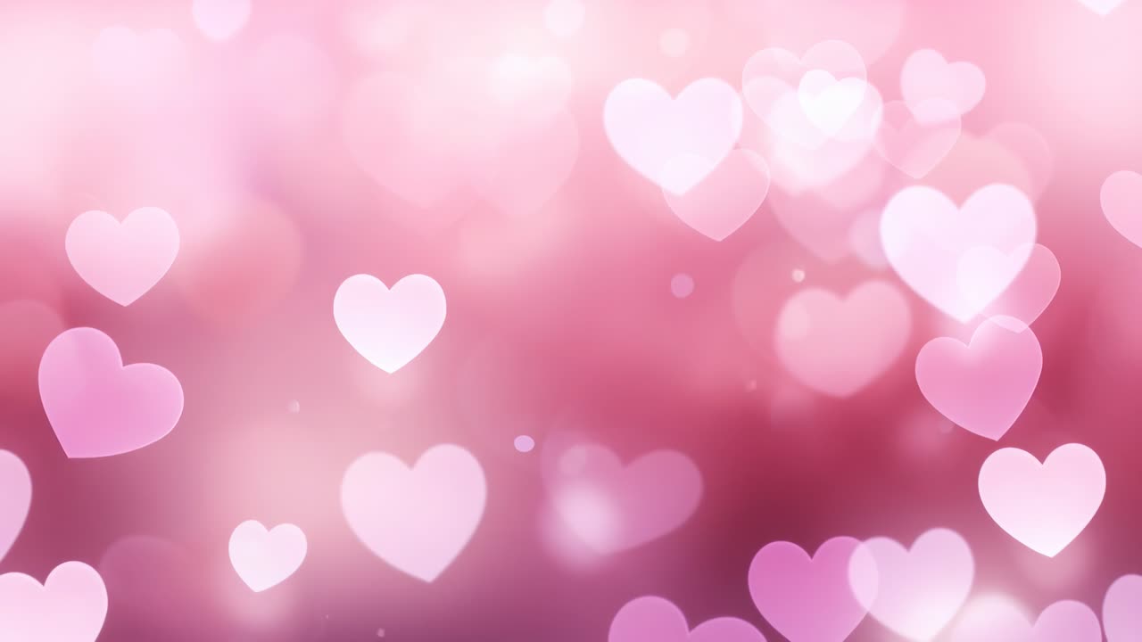 Romantic video background with a soft focus on pink hearts. The bokeh effect creates a dreamy