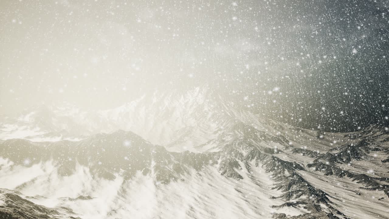 積雪 ⁇ 雪花に焦点を当て ⁇ 背景に山がある ⁇