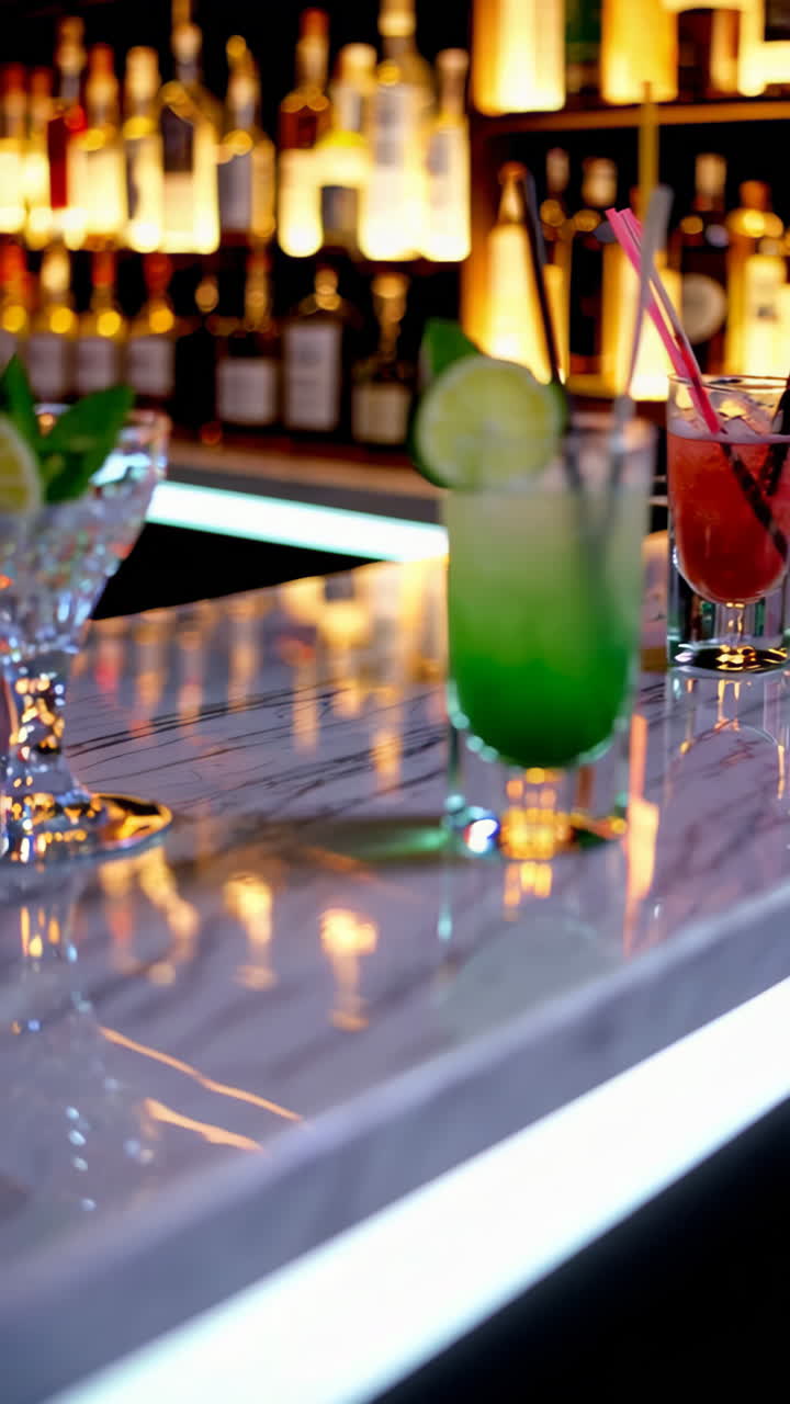 Green Cocktail on a Marble Bar Counter