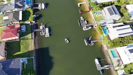 drone captures boats and waterfront homes
