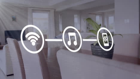 animación de iconos y red de conexiones a través de la sala de estar
