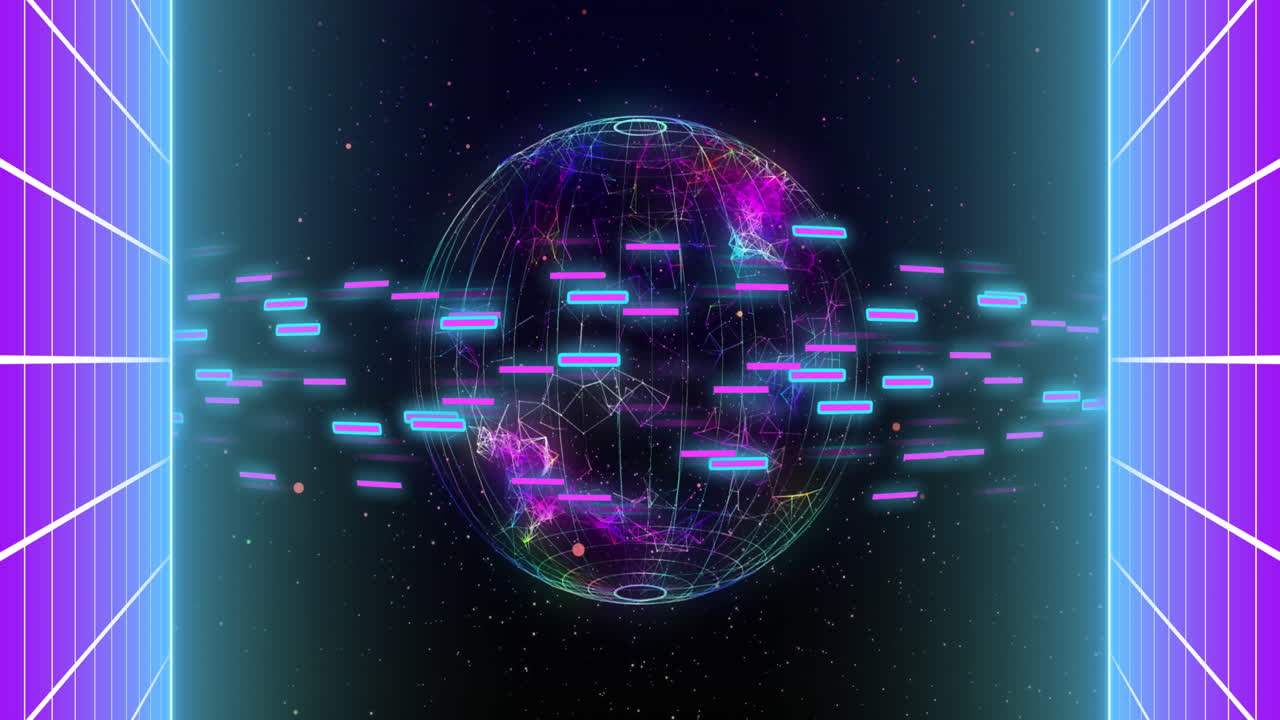 Animation of network of connections and data processing over globe