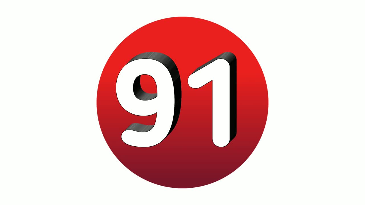 3d 숫자 91 91 기호 기호 애니메이션 모션 그래픽 아이콘 빨간색 구, 색 배경, 만화 비디오 요소의 번호
