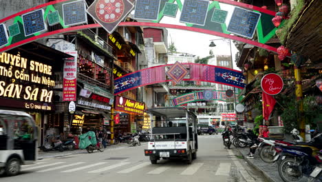 vibrant street scene in sapa, vietnam