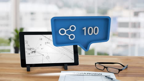 icono de conexión y una tableta para redes sociales