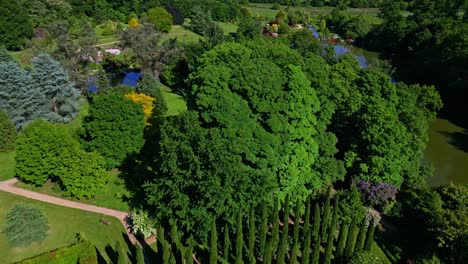 parc de haute bretagne botanical garden in france. aerial drone forward