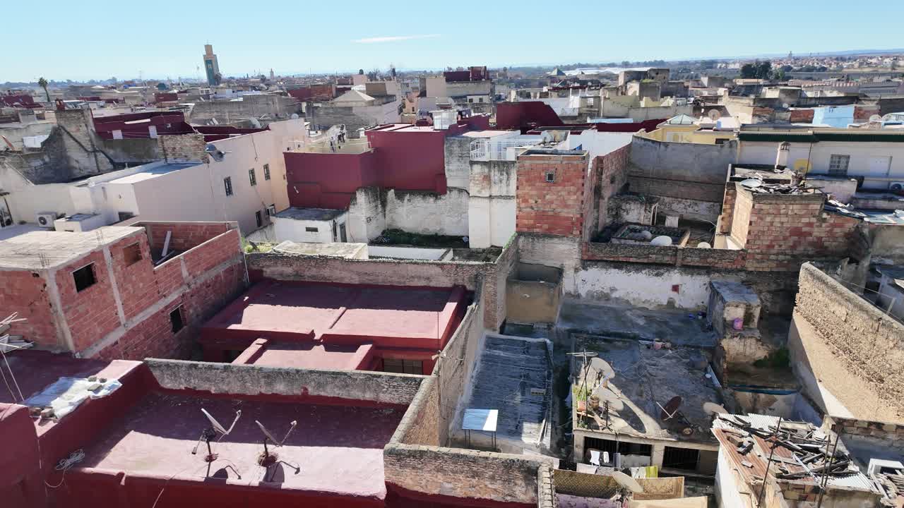 Panoramic view of historic rooftops in Meknes Morocco with urban charm