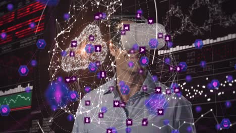 Animation-of-network-of-connections-over-man-wearing-vr-headset