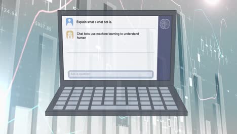 Animation-of-ai-data-processing,-chat,-statistics-and-icons-over-laptop-screen