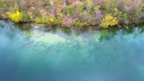 Imágenes-Aéreas-De-Drones-4k-De-La-Costa-Del-Lago-De-Otoño