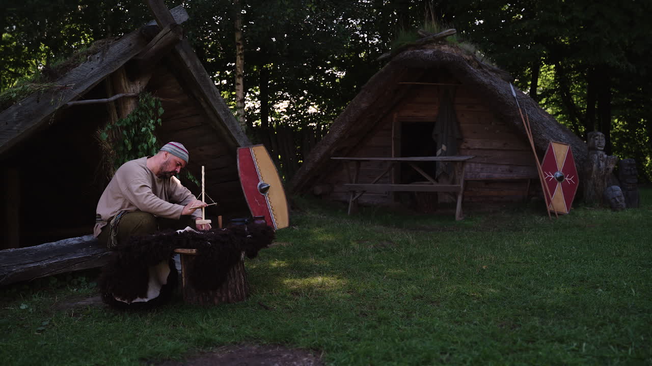 Ancient Craftsman Working in a Viking Village