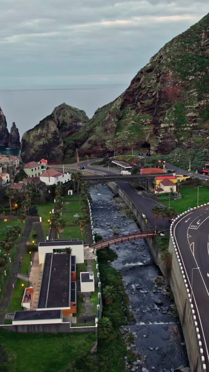 Aerial View of a Coastal Town in Madeira