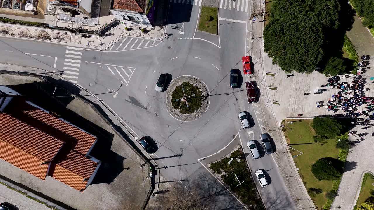 Aerial roundabout and public gathering in Arcozelo Gaia Portugal