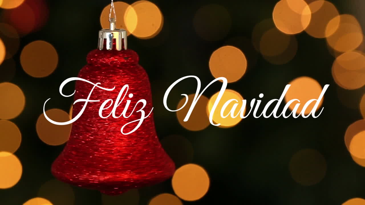 animación de feliz navidad felicitaciones de navidad texto sobre la decoración de la campana roja de navidad