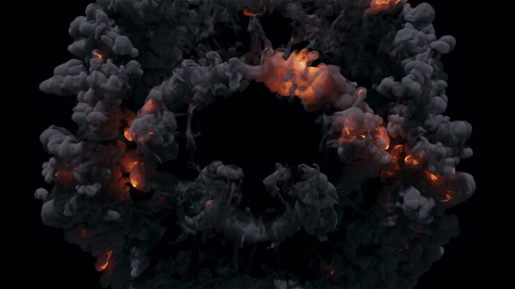 Dramatic Fiery Explosion with Smoke on Black Background