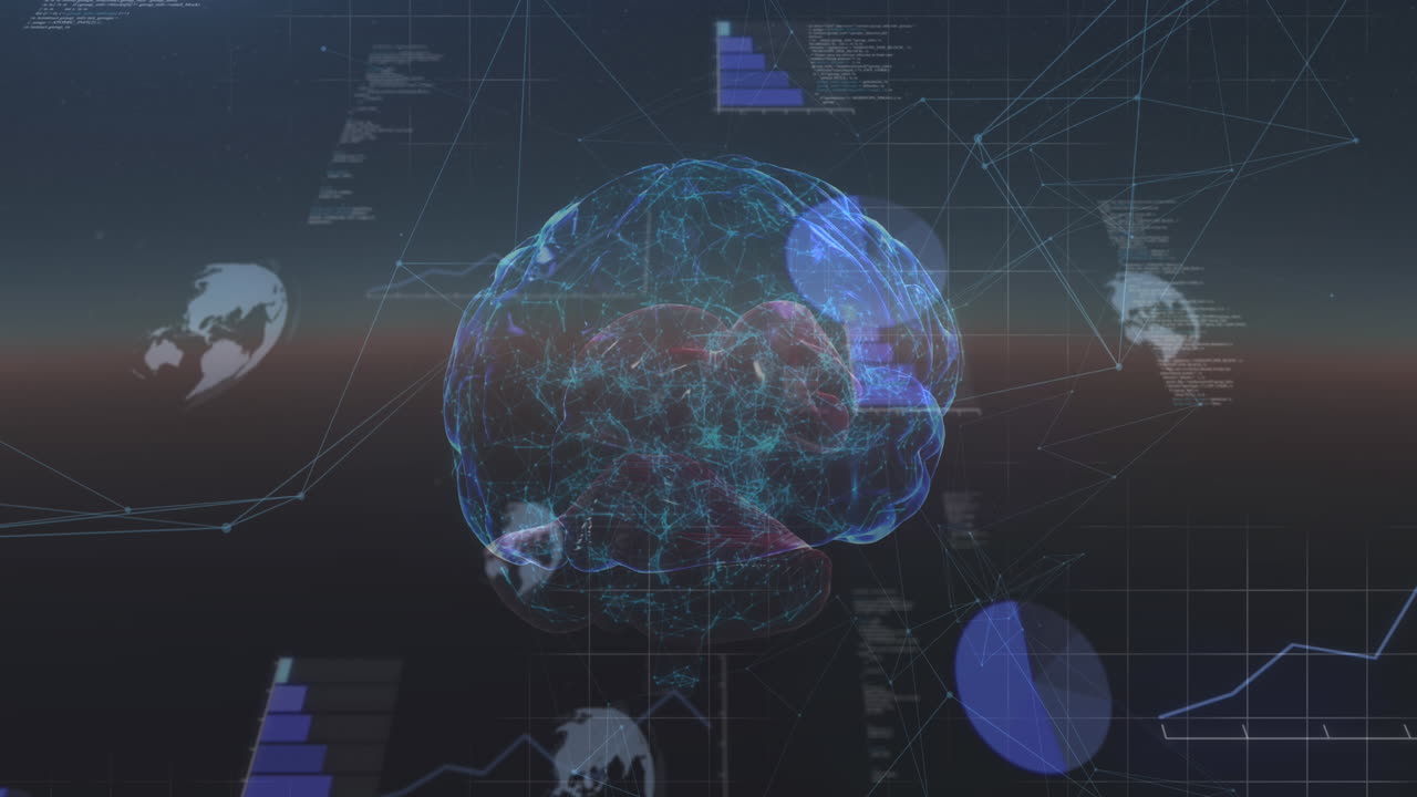 디지털 인터페이스 데이터 처리와 함께 인간 뇌의 애니메이션