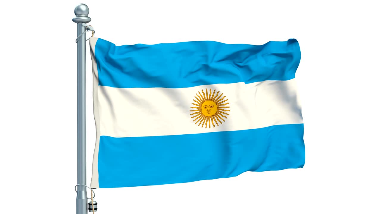Argentine flag waving on white background, animation. 3D rendering