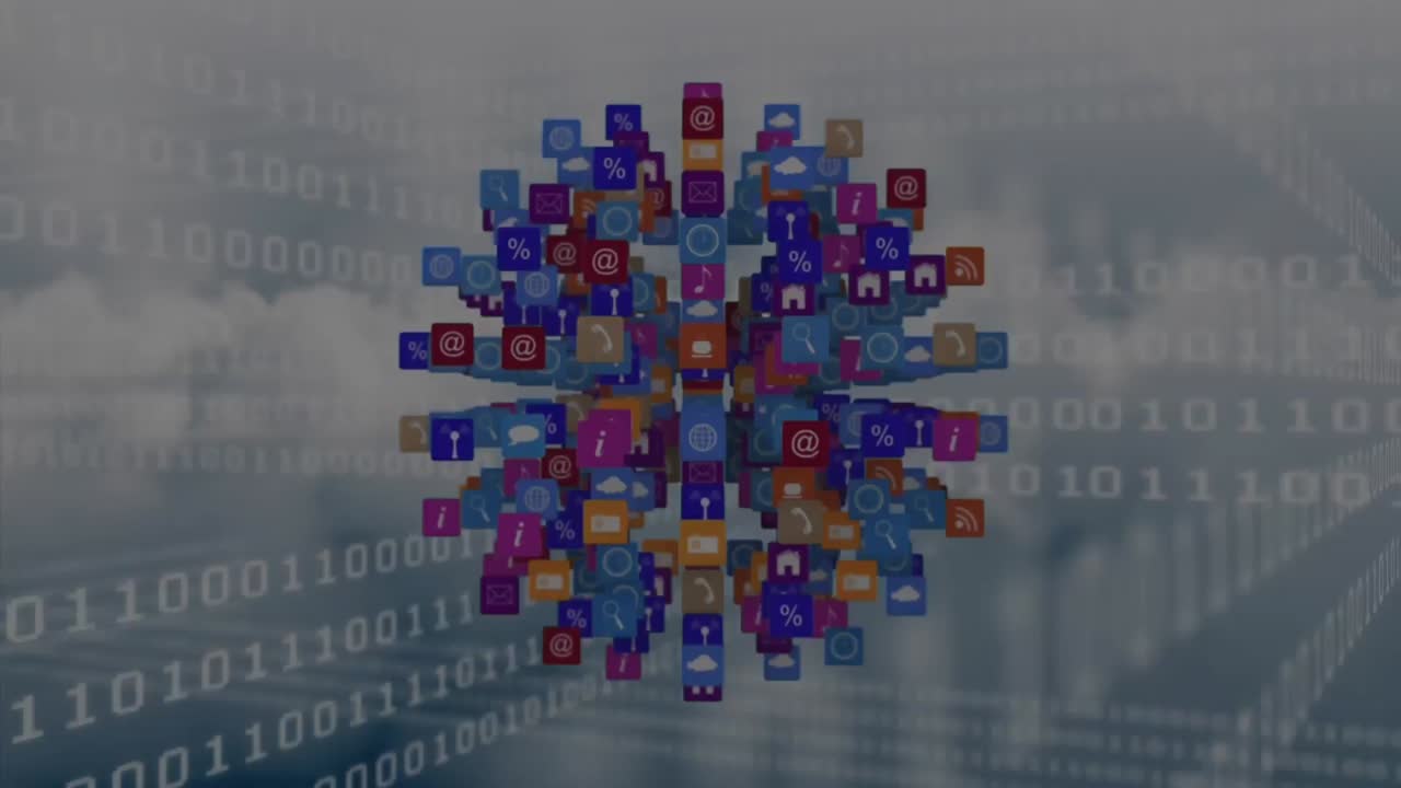 Animation of data processing over media icons