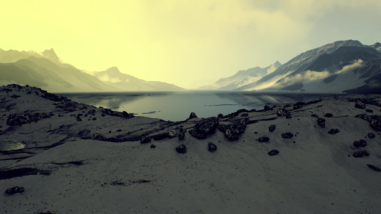 Majestic mountain landscape reflecting tranquility at dawn near the lake