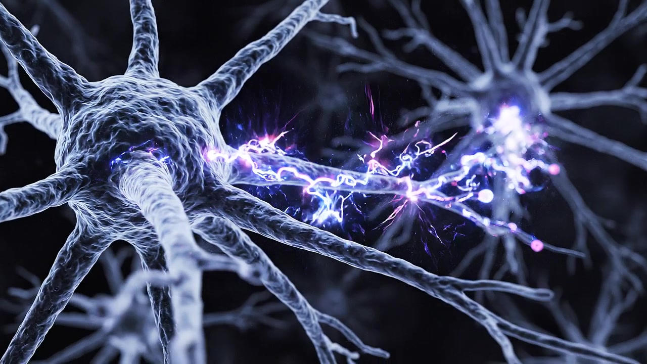 3D Rendering of a Neuron Sending Electrical Signals