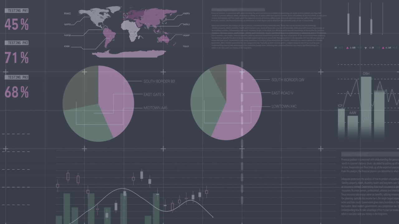 animación del procesamiento de datos sobre cuadrícula sobre fondo negro