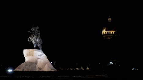 peter the great statue at night in saint petersburg