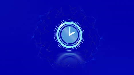 animación de reloj en movimiento sobre formas en fondo azul