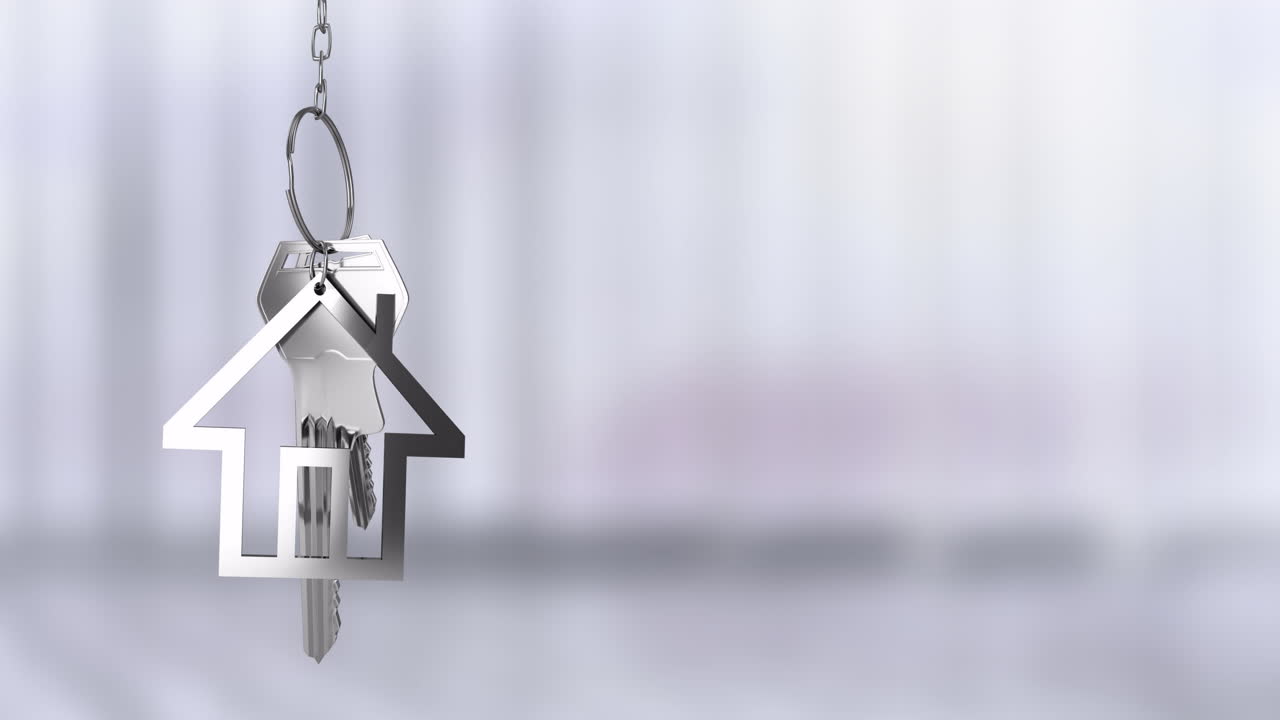 House-shaped keychain with keys hanging, real estate concept animation