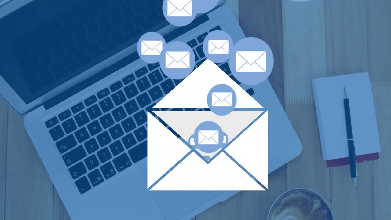 Laptop with message icons in the foreground 4k