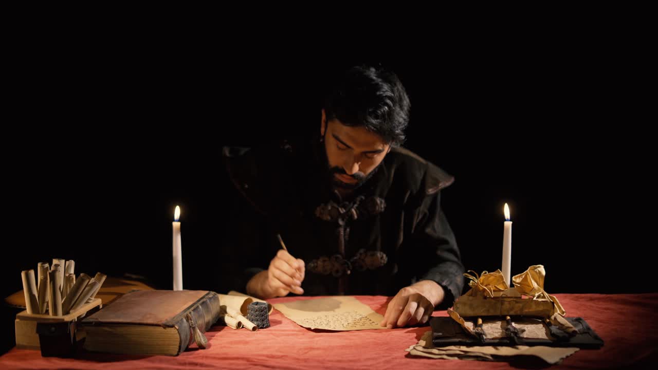 역사적인 종이와 펜. 오래된 역사적 배경.