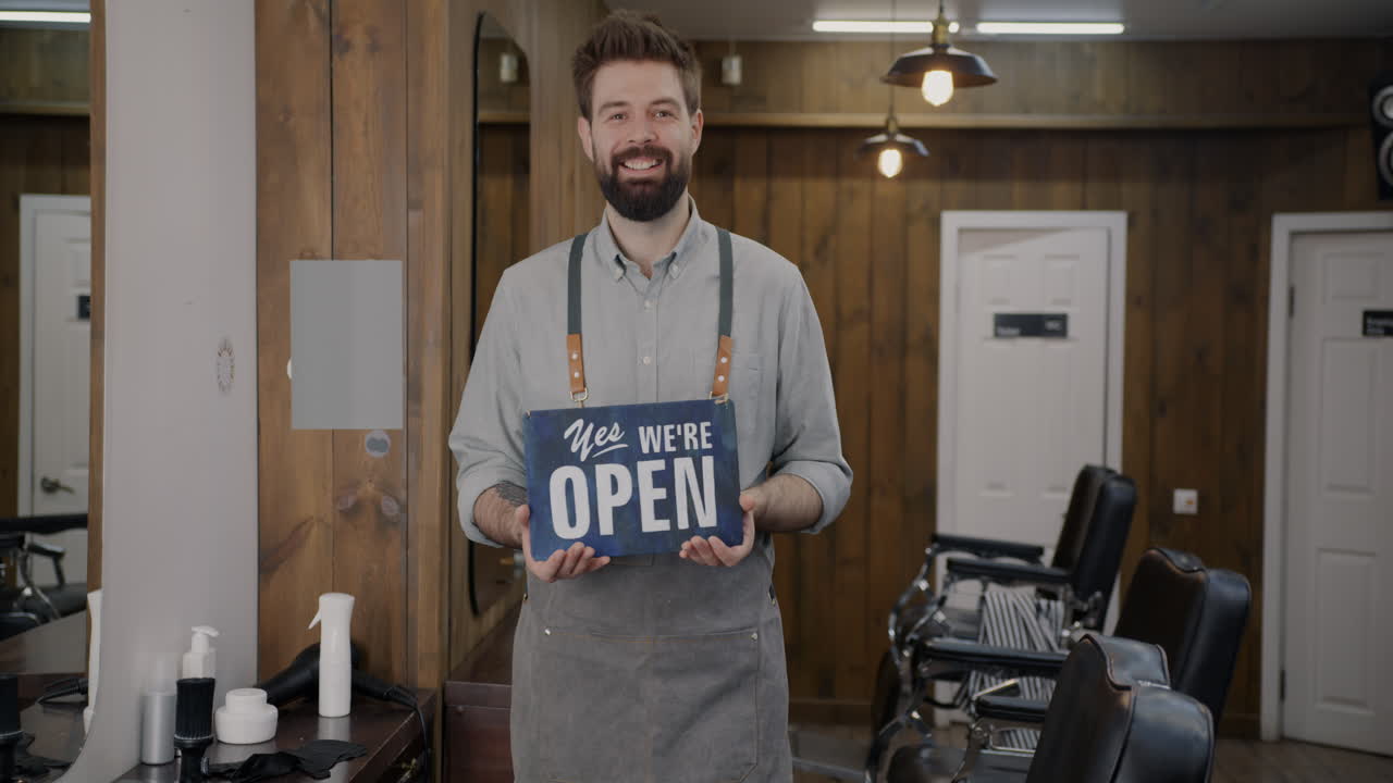 Barber Shop Owner Welcoming Customers