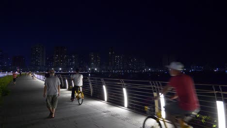 evening time zhuhai city walking bridge opera house panorama 4k china