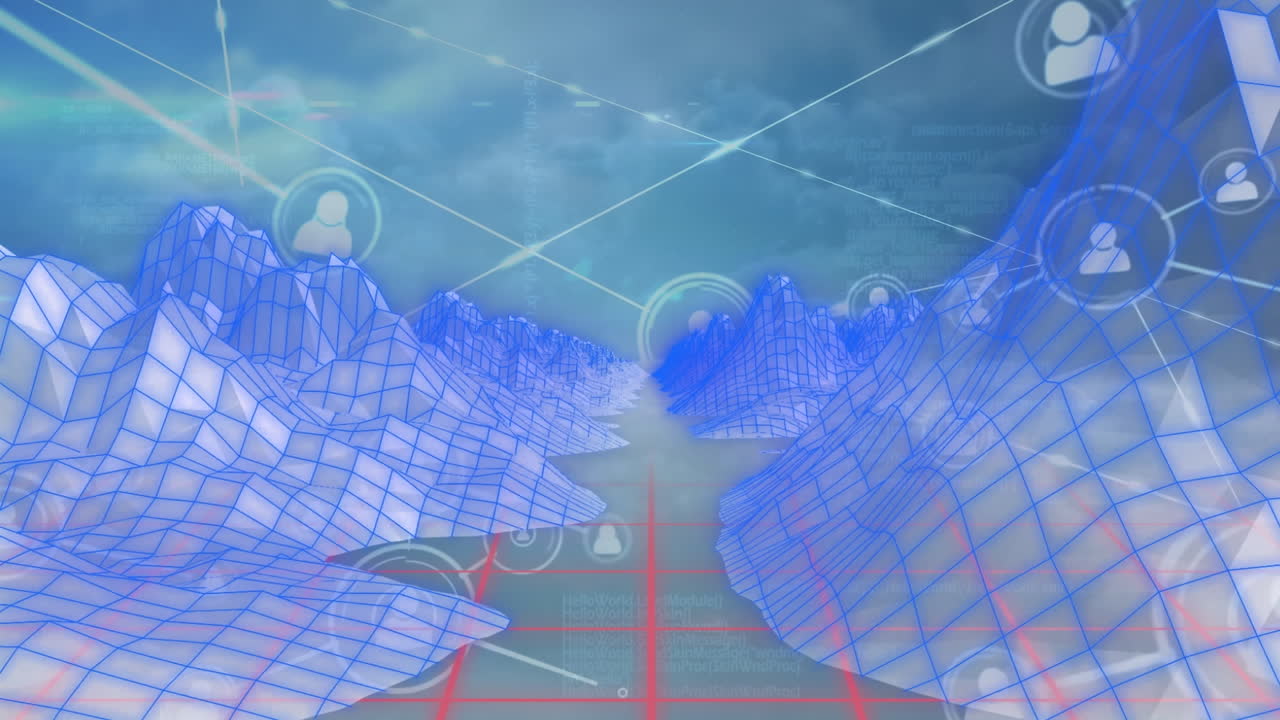 Animation of network of connections over digital mountains