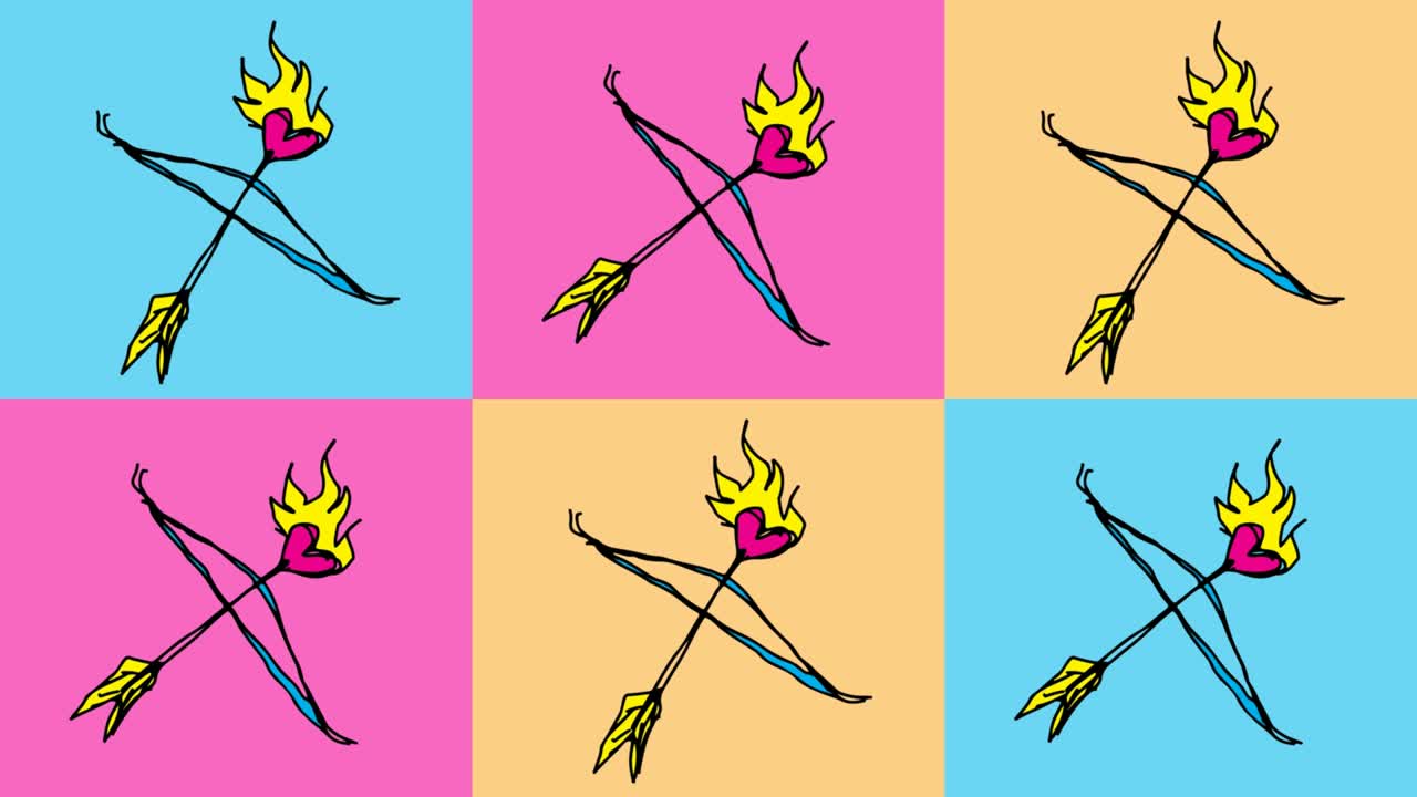 아이들이 사랑의 화살표를 주제로 팝 아트 무결한 배경을 그리고 있습니다.