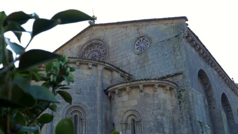 close-up of the stonework of the church of santa mariña in allariz, focusing on its architectural details and ancient design