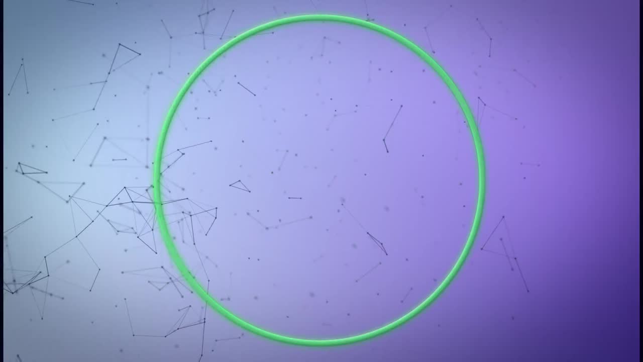 animación de un banner circular con espacio de copia contra una red de conexiones sobre un fondo púrpura