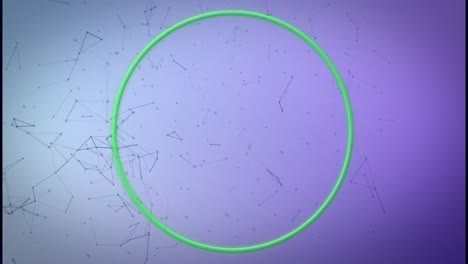 animación de un banner circular con espacio de copia contra una red de conexiones sobre un fondo púrpura