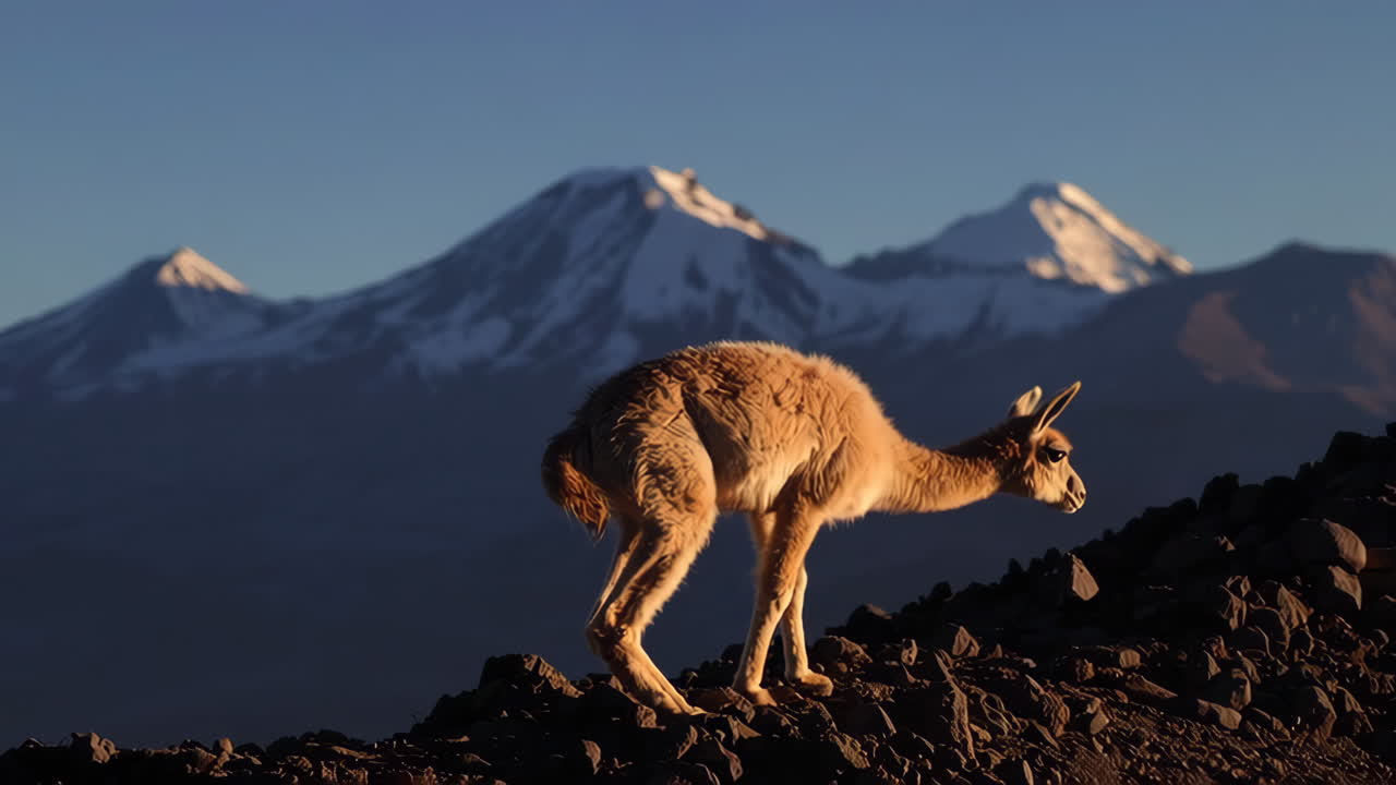 Vicuña on a Mountain Peak at Sunrise/Sunset