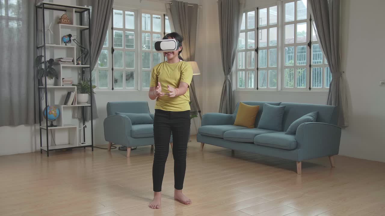 Girl Experiencing Virtual Reality in Living Room