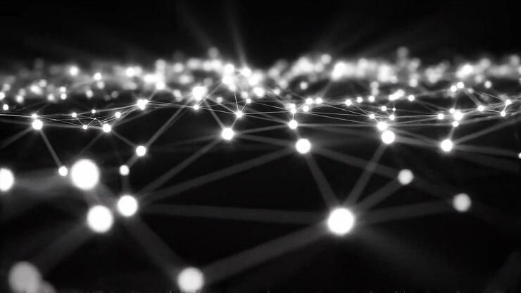 Connessione di rete digitale astratta con nodi e linee luminosi