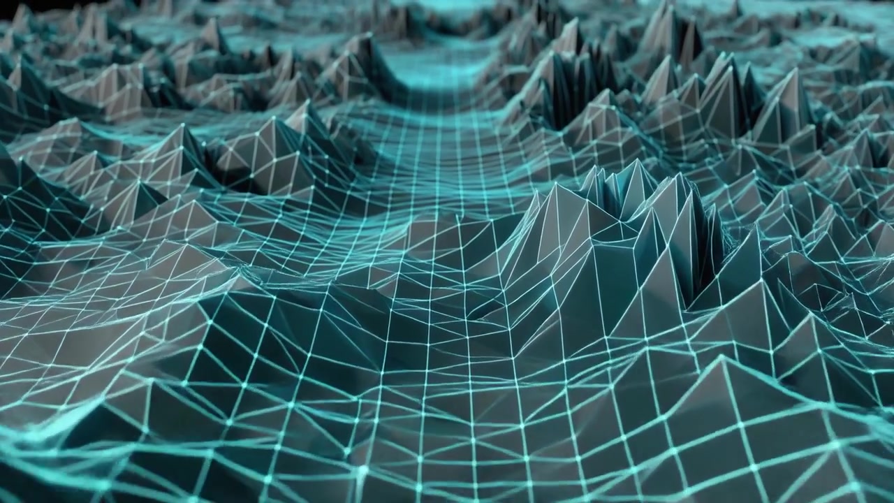 Abstract Digital Wireframe Landscape Moving in Cyberspace