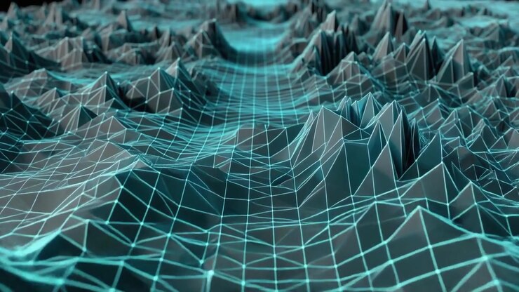 Abstract Digital Wireframe Landscape Moving in Cyberspace
