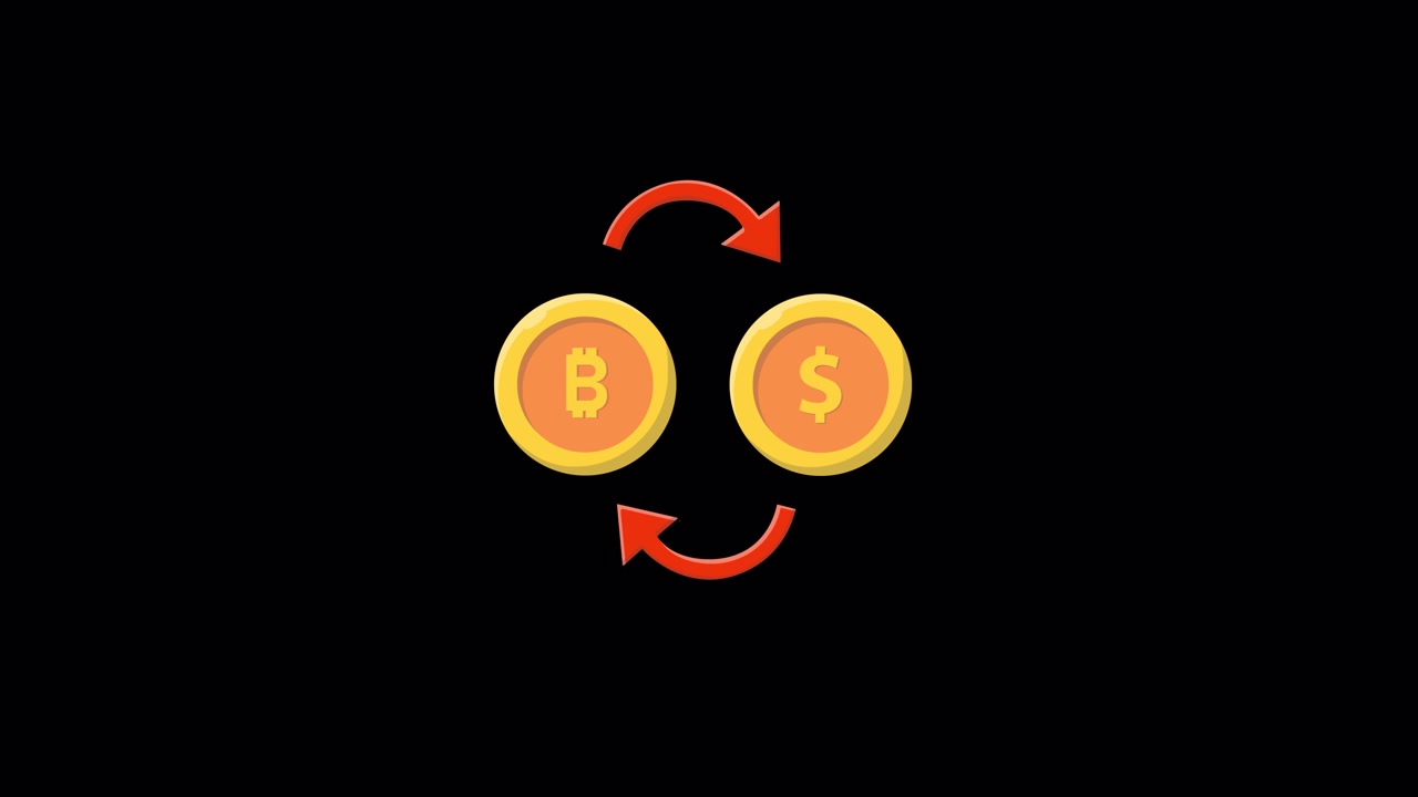 Bitcoin and Dollar Exchange with Rotating Arrows Animation